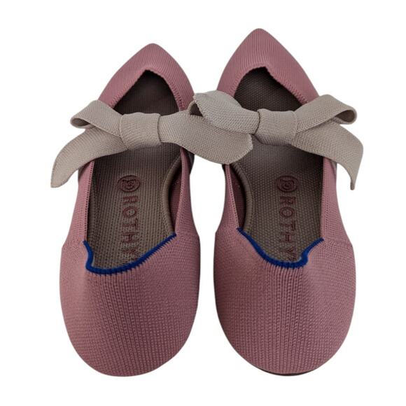 Rothys Pink Rosebud Point Toe Mary Jane Knit Bow Ballet Flats Size 9.5 - Picture 3 of 11